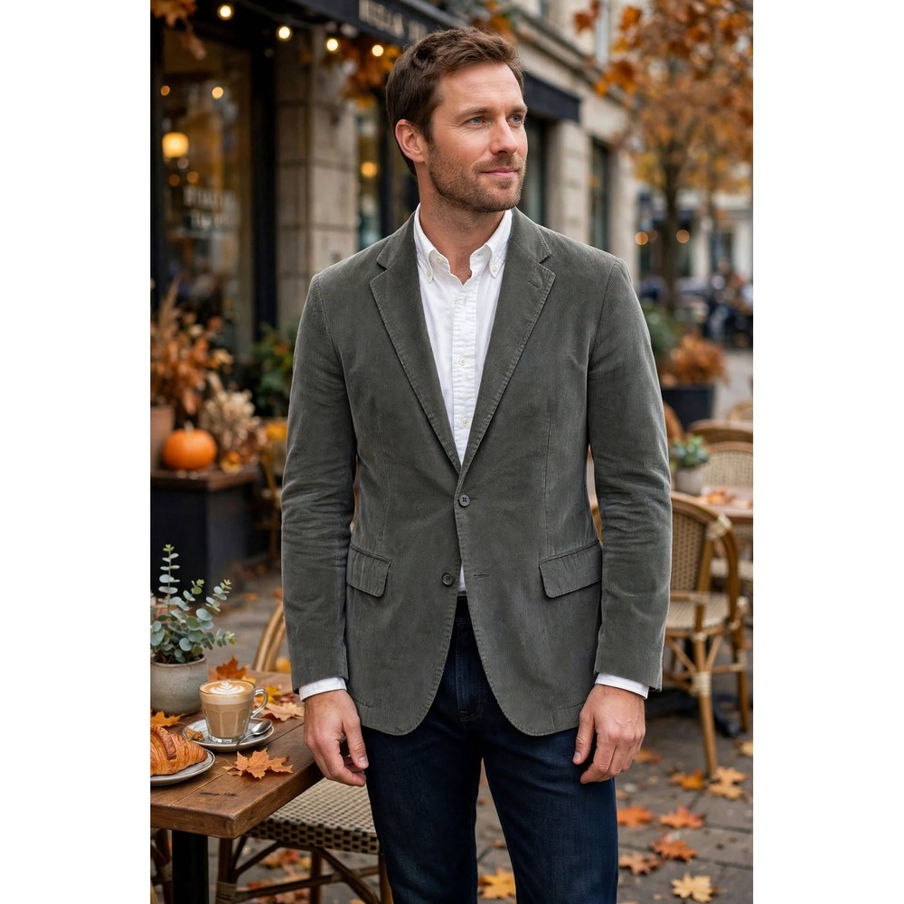 Ralph Lauren Mens 40R Corduroy Blazer Steel Grey Single Breasted Sport Coat